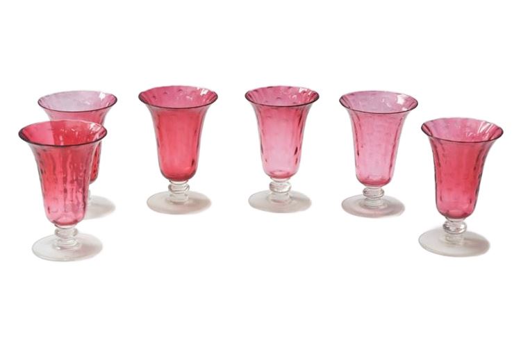 Six (6) Vintage Pink Glass Goblets