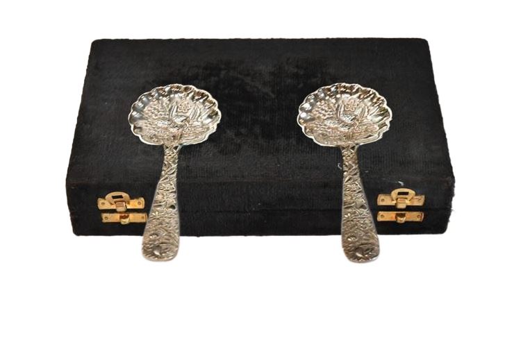 Pair International Silver Co. Silverplated Serving Spoons With Case