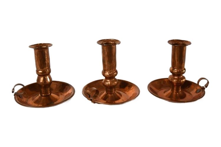 Three (3) Copper Candle Hoders