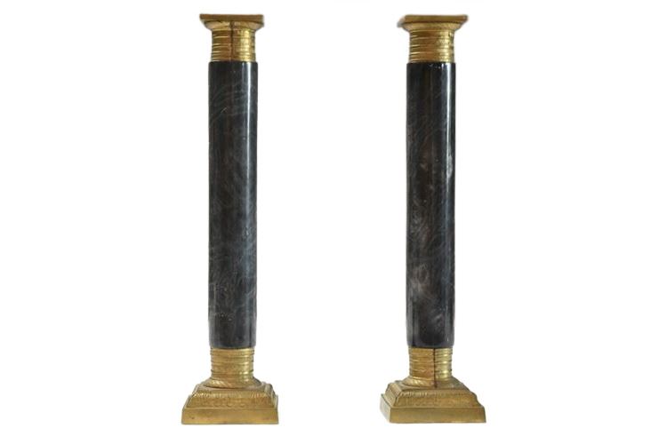 Pair Marble and Brass Candlesticks