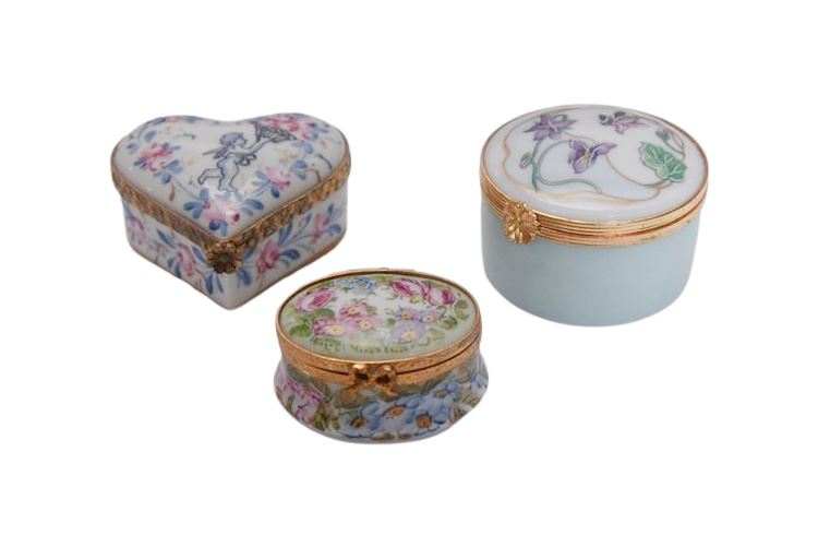Three (3) Porcelain Trinket Boxes