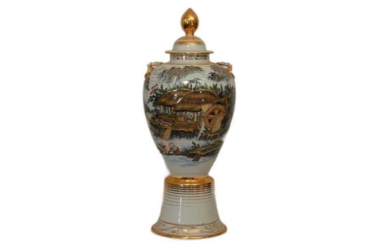 Large Porcelain Asian Urn on Stand