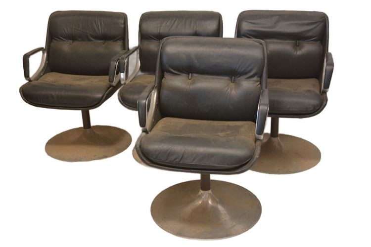 Four (4) Italma Wood Art Leather and Aluminum Chairs