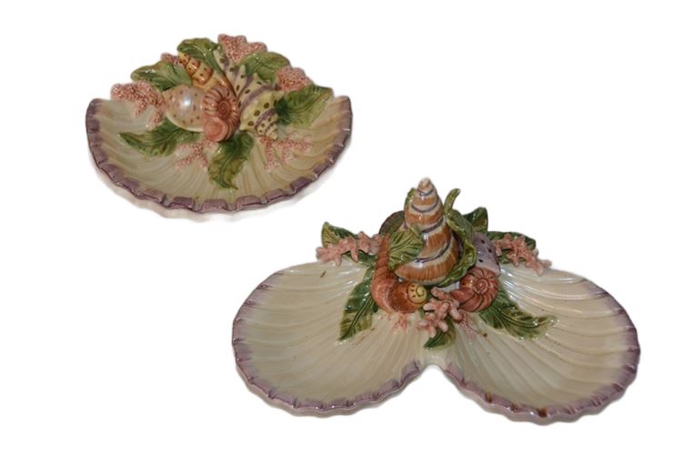 Fitz and Floyd Classics Oceana Spiral Shell Canape Double Dish & Shell Bowl