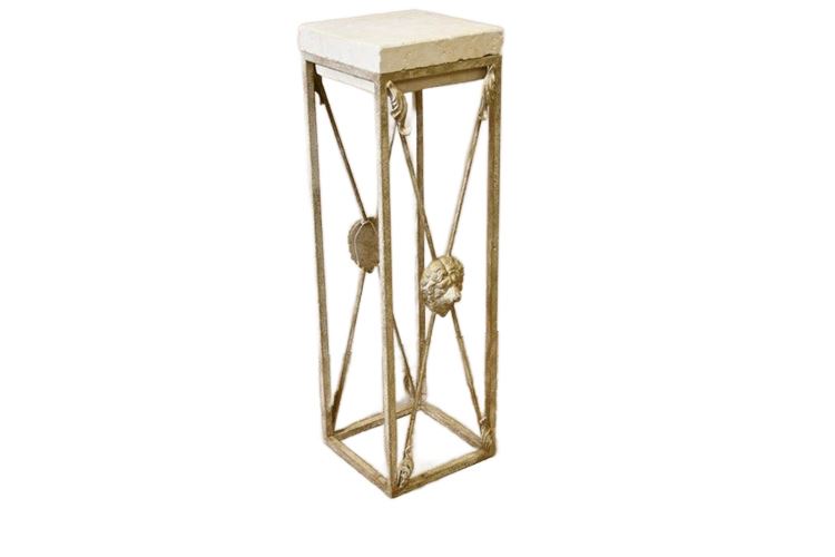 Lionhead Metal Plant Stand With Stone Top