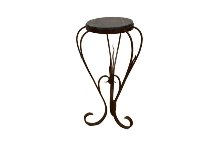 Scrolled Metal Marble Top Plant Stand