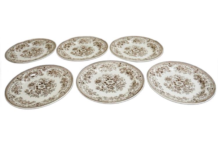 Six (6) Black and White Floral Pattern Plates