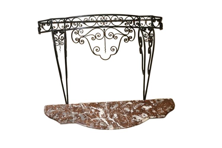 Scrolled Wrought Iron Wall Mounted Marble Top Console
