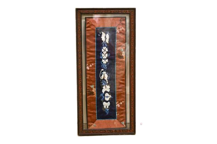Framed Chinese Embroidered Floral Textile