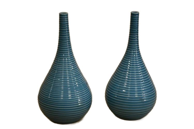 Pair Modern Blue Spiral Pattern Vases