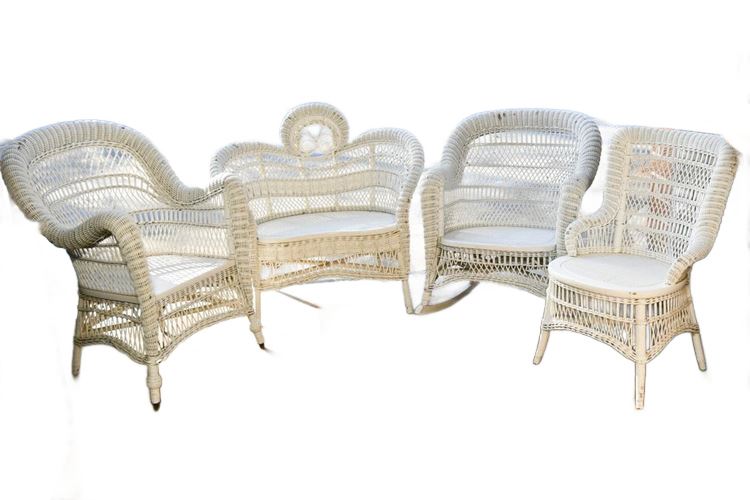 White Painted Wicker Outdoor Set