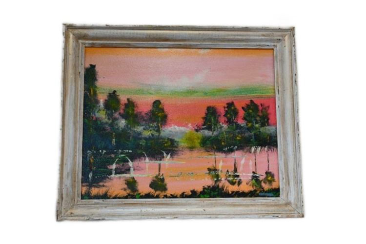 Framed Lake Scene Signed and Dated  and Titled On Verso