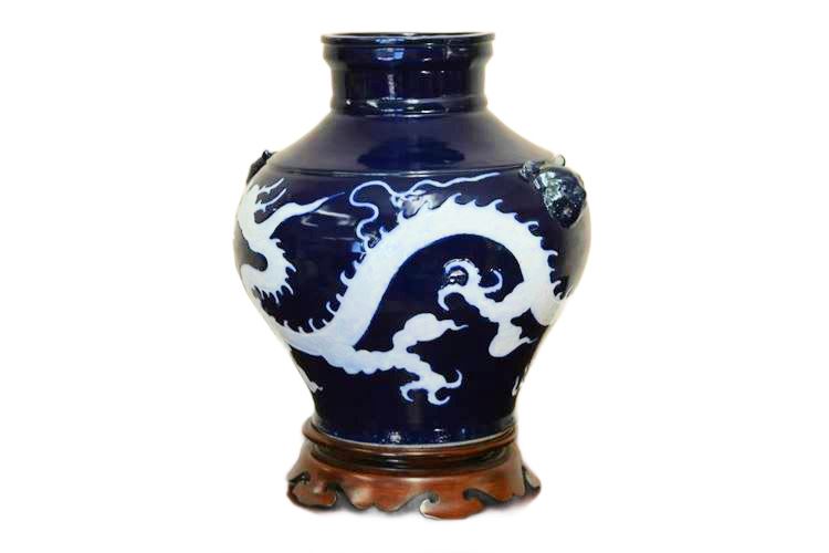 Deep Blue Dragon Pattern Asian Porcelain Vase