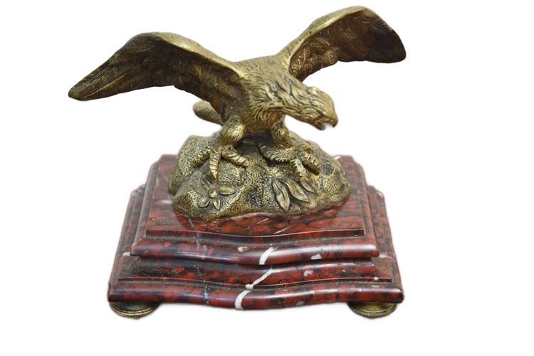 Brass Eagle Sculpture On Marble Base