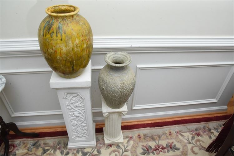 Two (2) Pedestals and Two (2) Vases