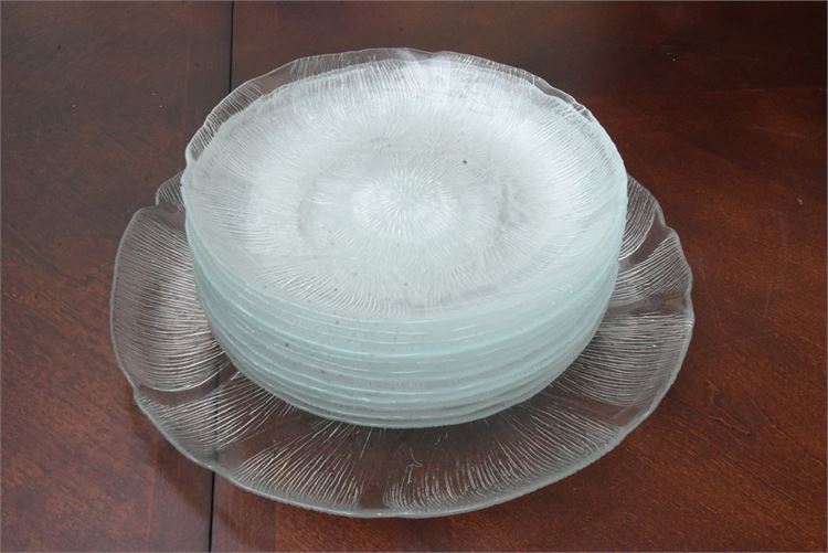 Group Vintage Textured Glass Plates With Tray