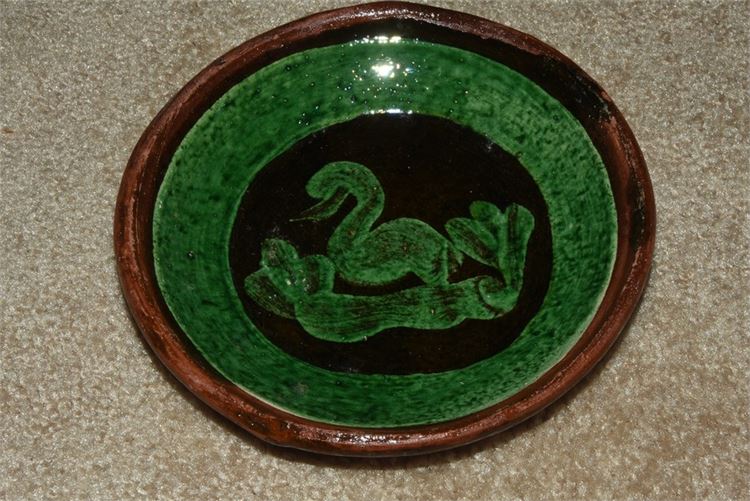 Vintage Patamban Michoacan Green Swan Bowl