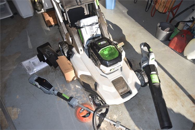 EGO 56 volt battery powered lawnmower, leaf blower and weed eater