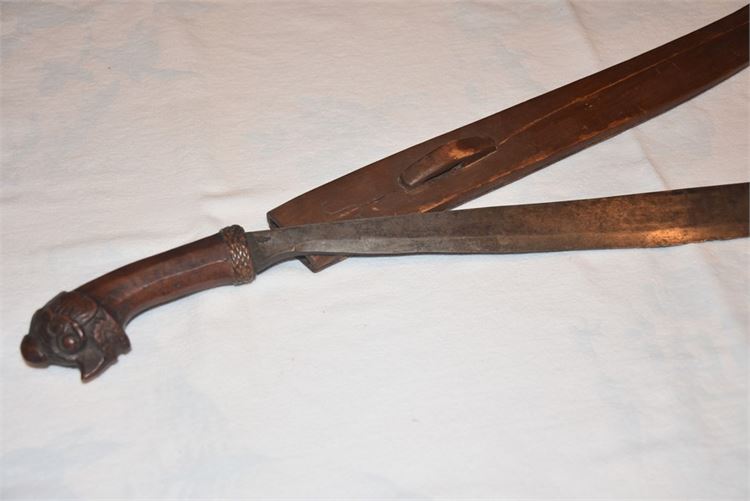 Antique Fighting Sword With Carved Handle