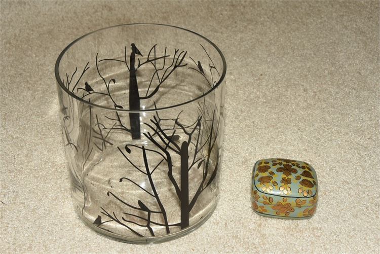 Glass Vase and Hand painted Trinket Box