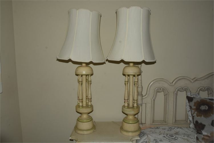 Pair White Painted Vintage Table Lamps