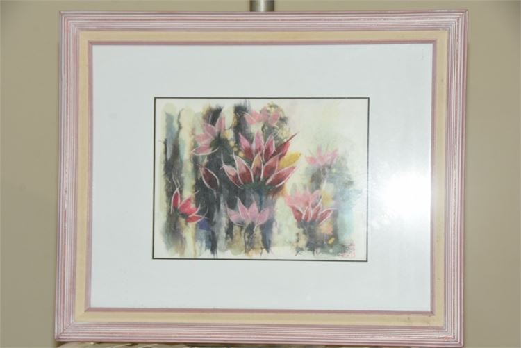 Rice Paper Art Impressionist Flower Still Life Signed Young
