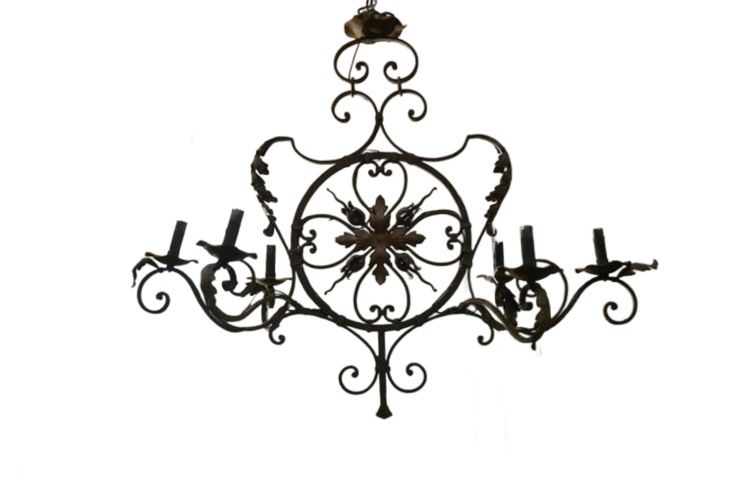 19th Century French Gothic Forged Iron Six Candles Chandelier