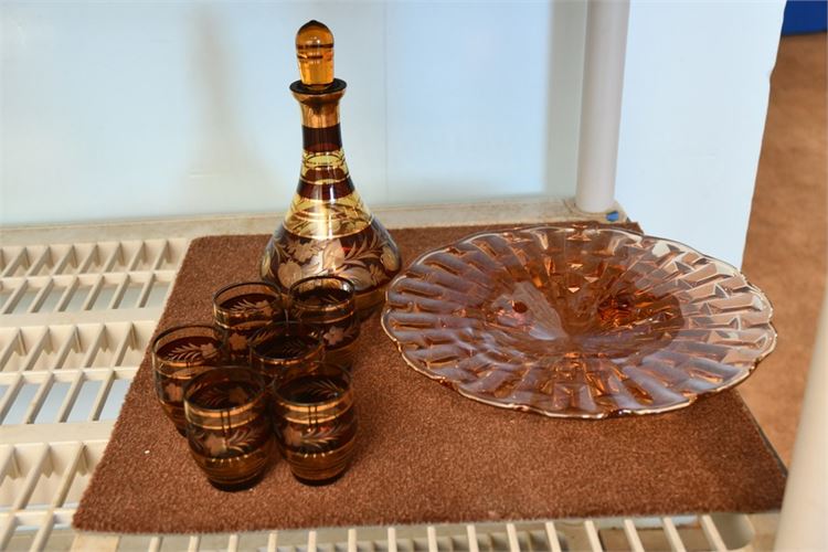 Vintage Decanter Set and Glass Tray