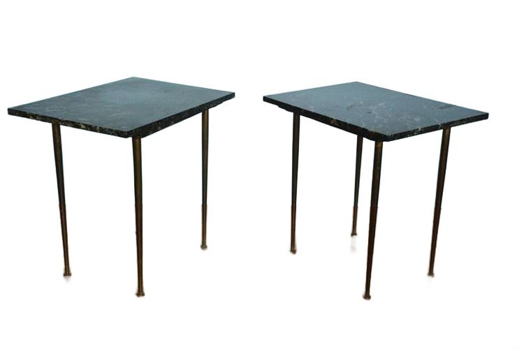 Pair Brass And Marble Mid Century Modern End Tables