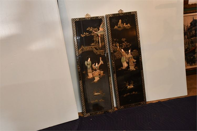Pair Asian Lacquered Panels