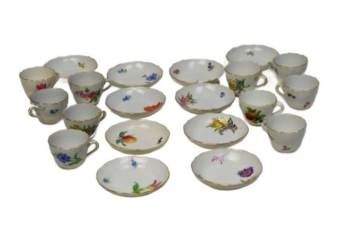 Group Meissen Floral Pattern Dishes