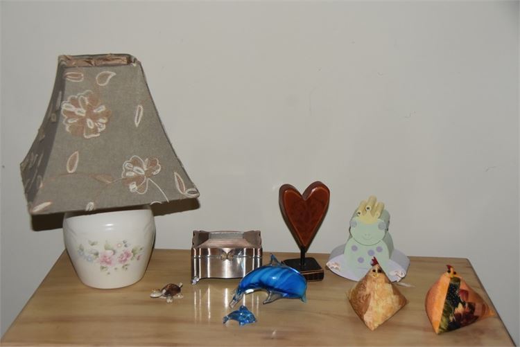 Group Table Lamp and Various Decorative Objects