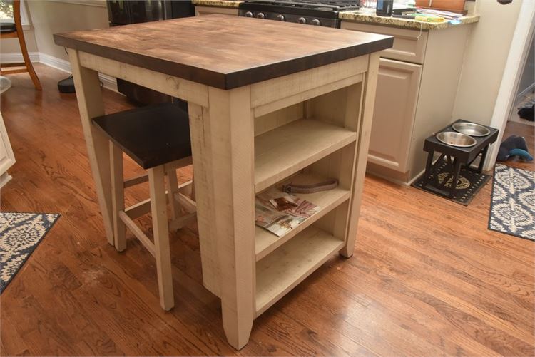 Real Butcher Block Top White Painted Kitchen Island
