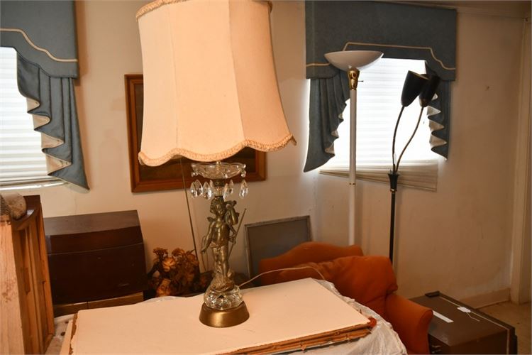 Vintage Brass Figural Table Lamp With Shade