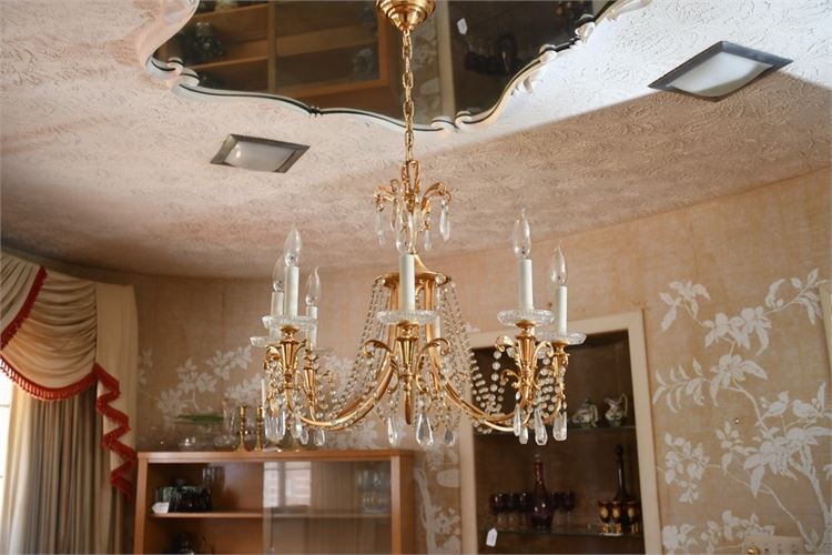 Brass and Chrystal Prisms Chandelier