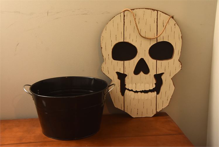 Decorative Skull Wall Hanging and Bucket
