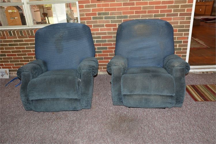 Pair Vintage Blue Upholstered Recliners