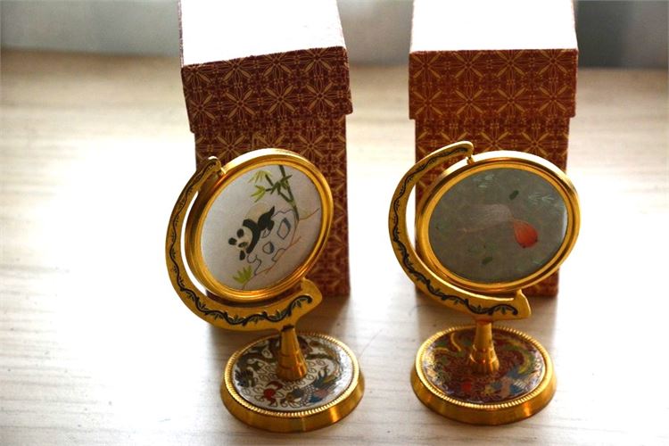 Brass Chinese Silk Panda enamel double sided spinner Decor