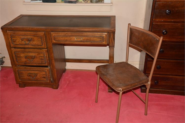 Vintage Leather Top Desk and Chair