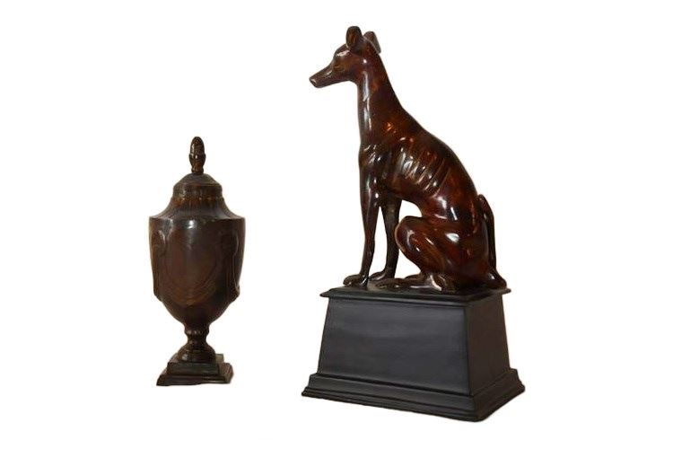 Bronze Greyhound Sculpture and Urn