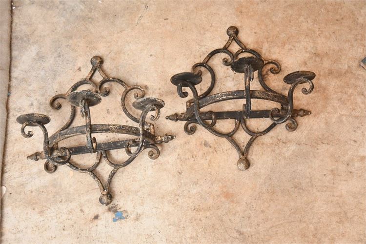 Pair Gothic Scrolled Metal Wall Sconces