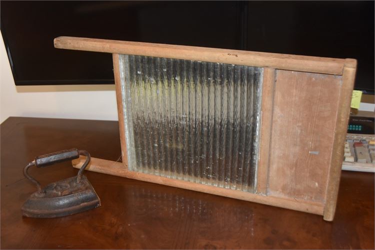 Vintage Washboard and Iron