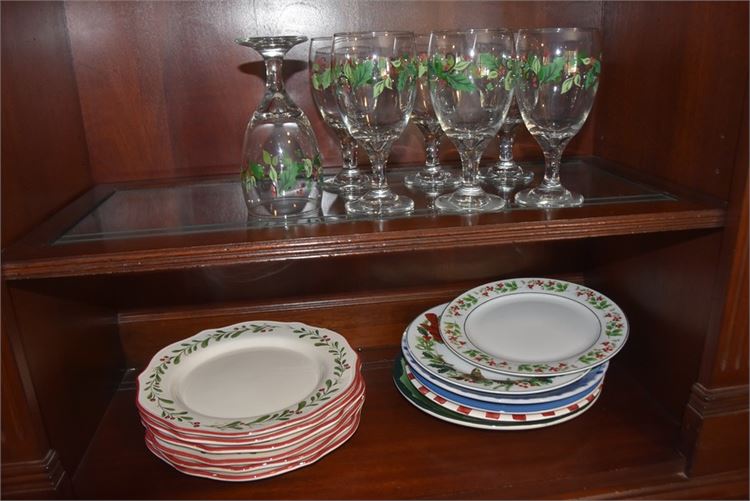 Christmas Themed Stemware and Plates