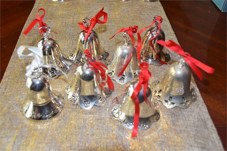 Eight (8) Silver Plated Christmas Bells