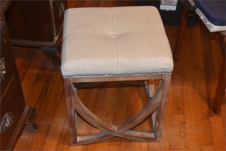 Wooden Upholstered Stool With Nailhead Trim