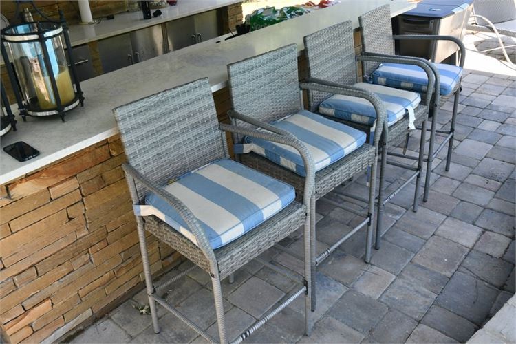 Four (4) Outdoor Bar Stools With Cushions