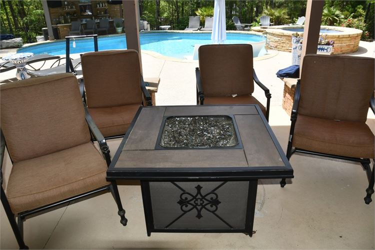 Four Outdoor Armchairs with Fire Table