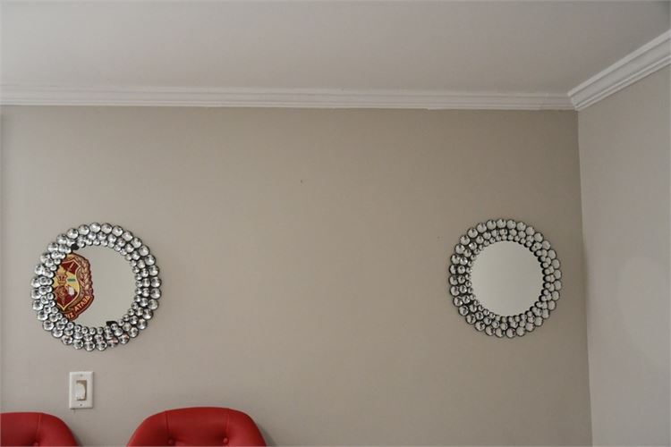 Pair Round Layered Wall Mirrors
