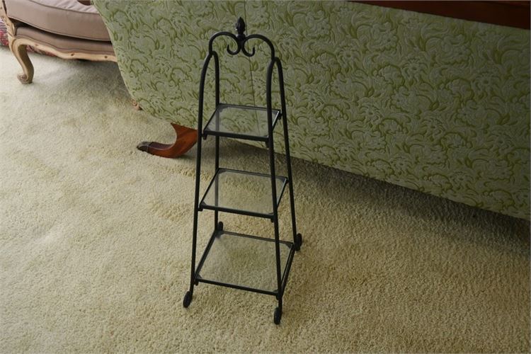 Three tier Wrought Iron Stand with Inset Glass Shelves