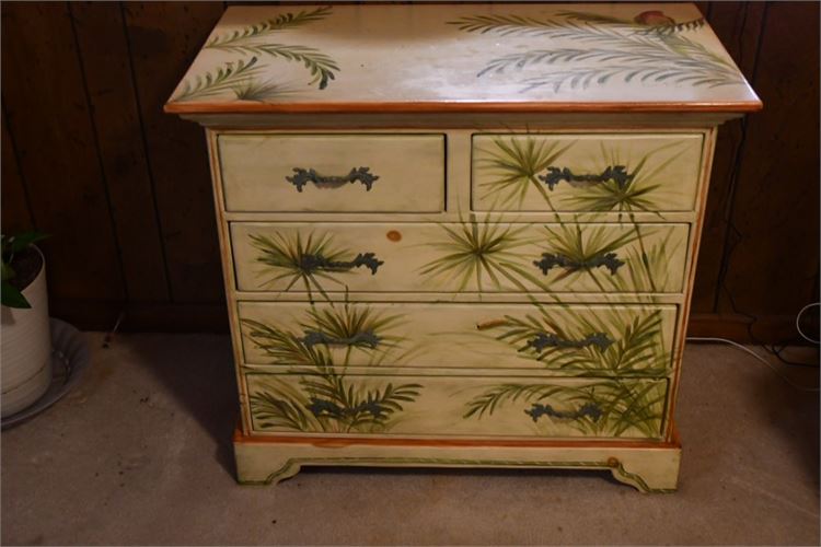 Palm Patterned Painted Chest Of Drawers